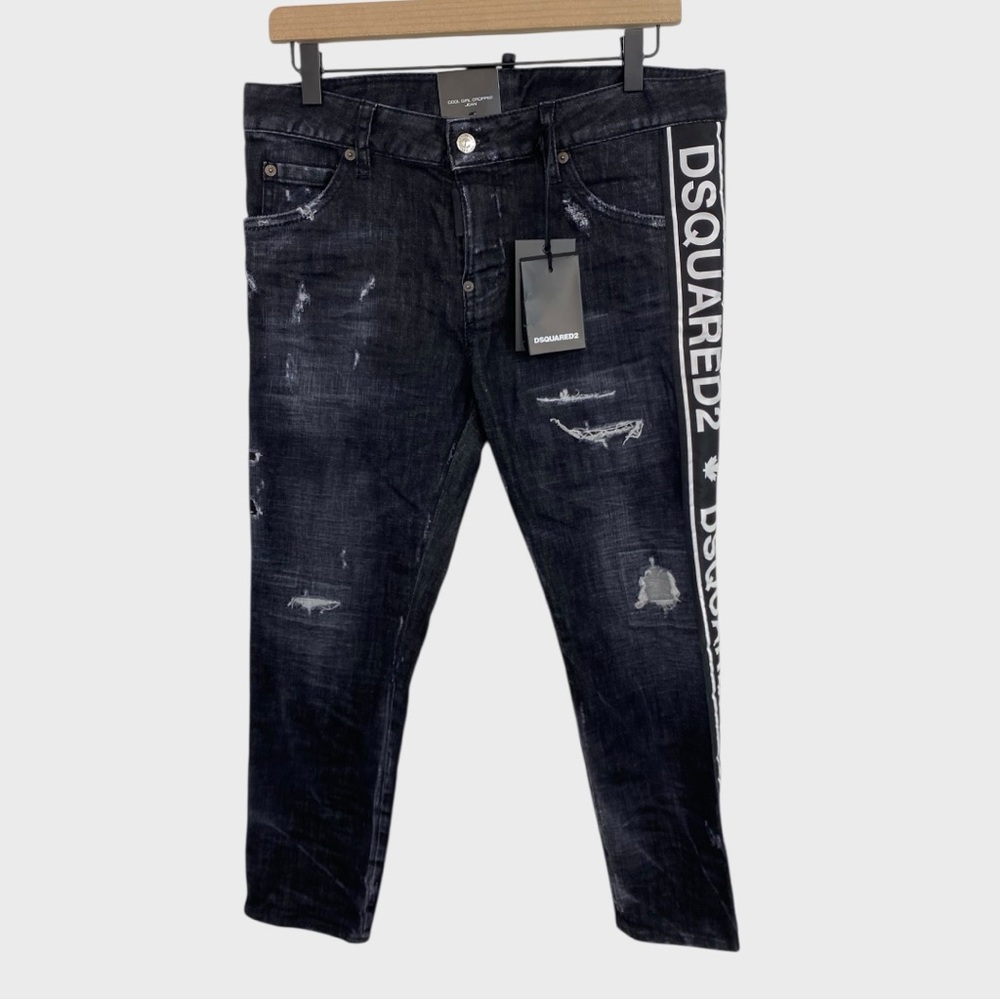 Dsquared2 NWT Black Distressed Icon Cool Girl Cropped Jeans Size 40